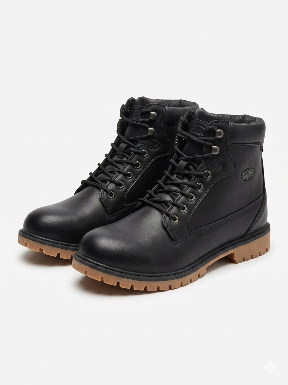 Lugz Men's Black Leather Lace-Up Boots with Tan Outsole